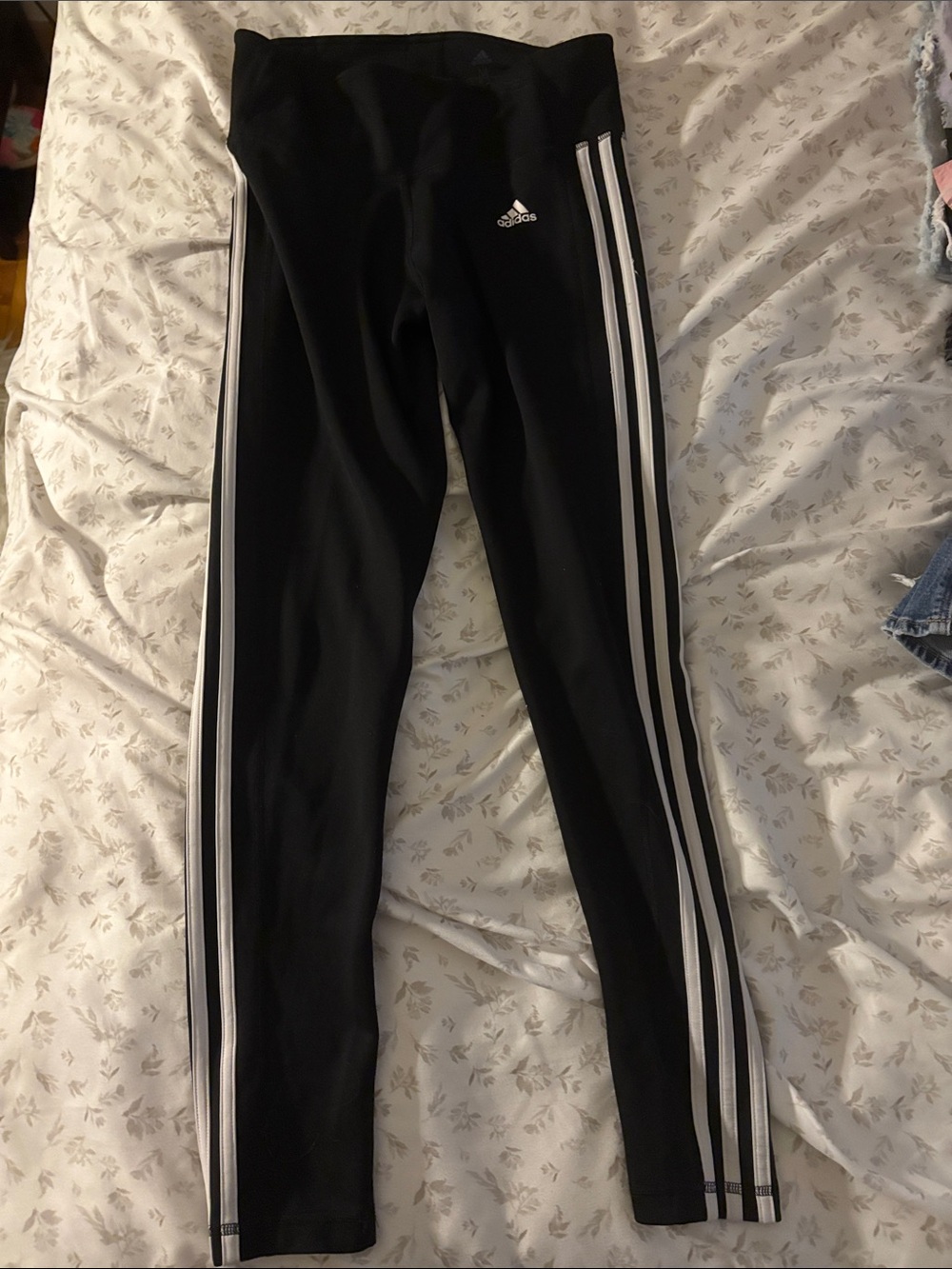 adidas Black Leggings with White Three-Stripe Detail